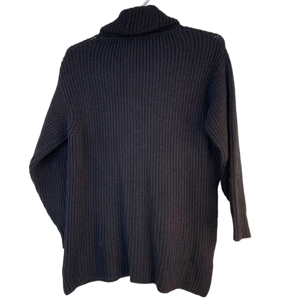 Free People Slouchy Black Rib Mock Neck Sweater Tunic Side Slit Bulky - Picture 7 of 7